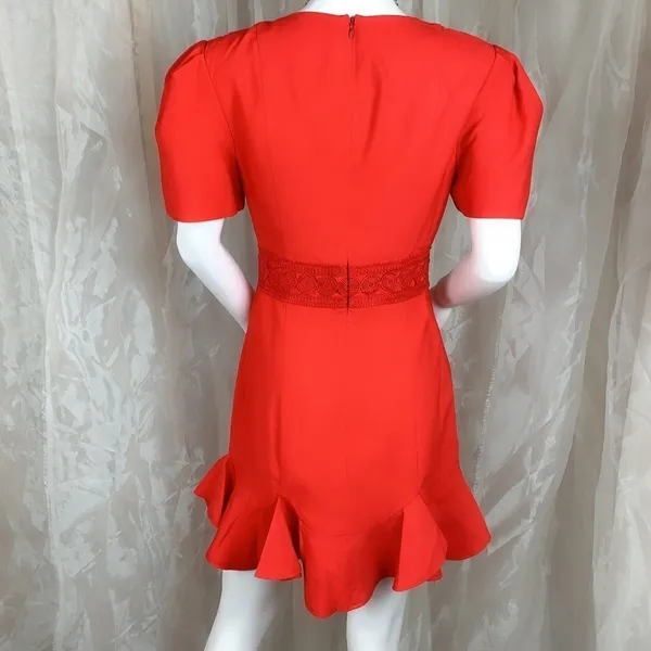 C/meo Collective Pronounce Short Sleeve Mini Dress in Red with Lace Embroidery - Image 4