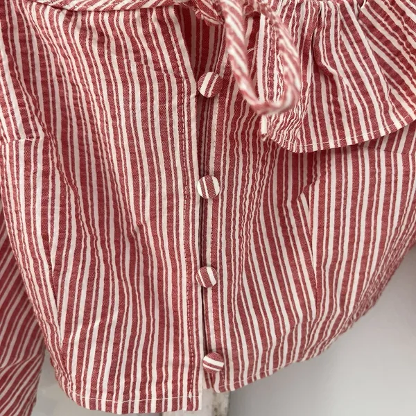 NWT ZARA Red White Stripe Puff Sleeve XS Crop Top Woman Ruffle‎ Cottage Boho - Image 7