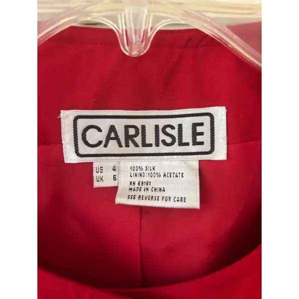 CARLISLE Red Silk Cropped Jacket Blazer Womens Size 4 Button‎ Pockets - Image 2