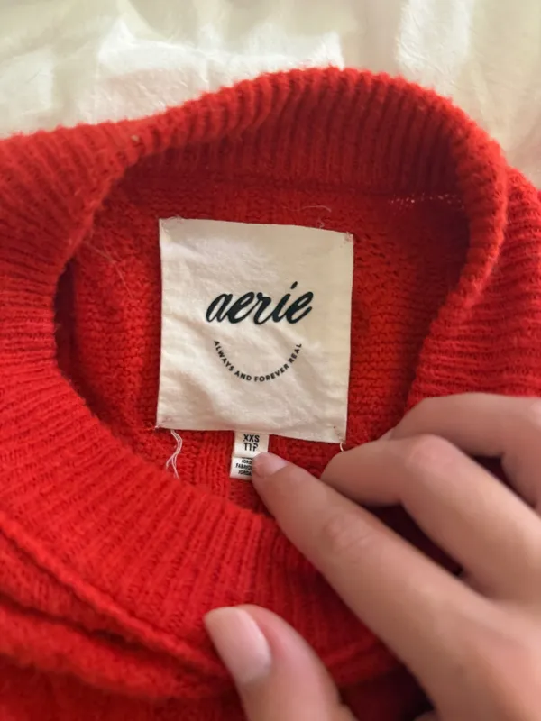 Aerie Red Knit Sweater Oversized - Image 2