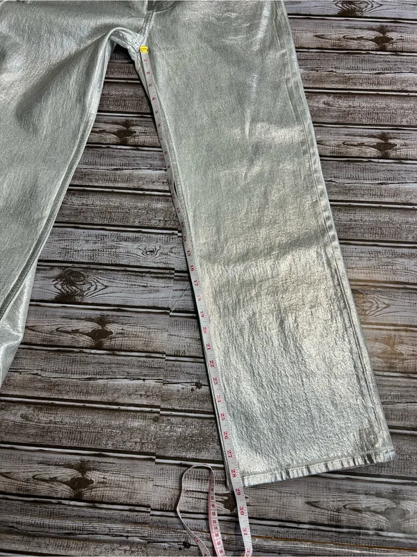 Abercrombie & Fitch Women's Metallic Silver Straight-Leg High-Rise Jeans Size 26 - Image 10