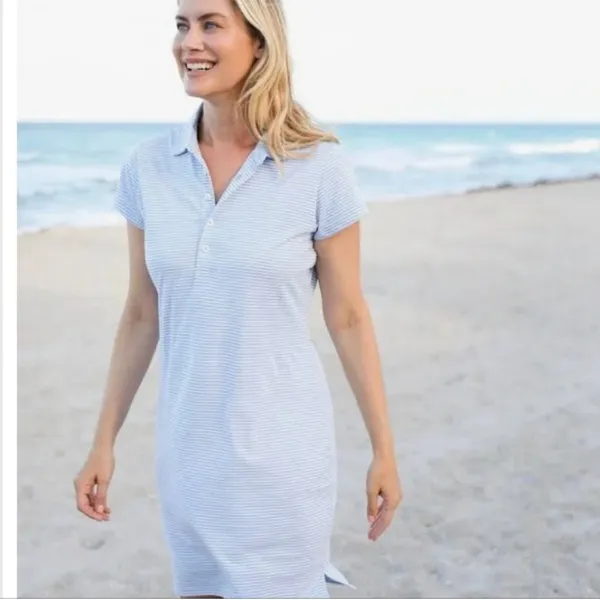 Renwick Light Blue Striped Dress polo striped cotton stretch‎ - Image 2