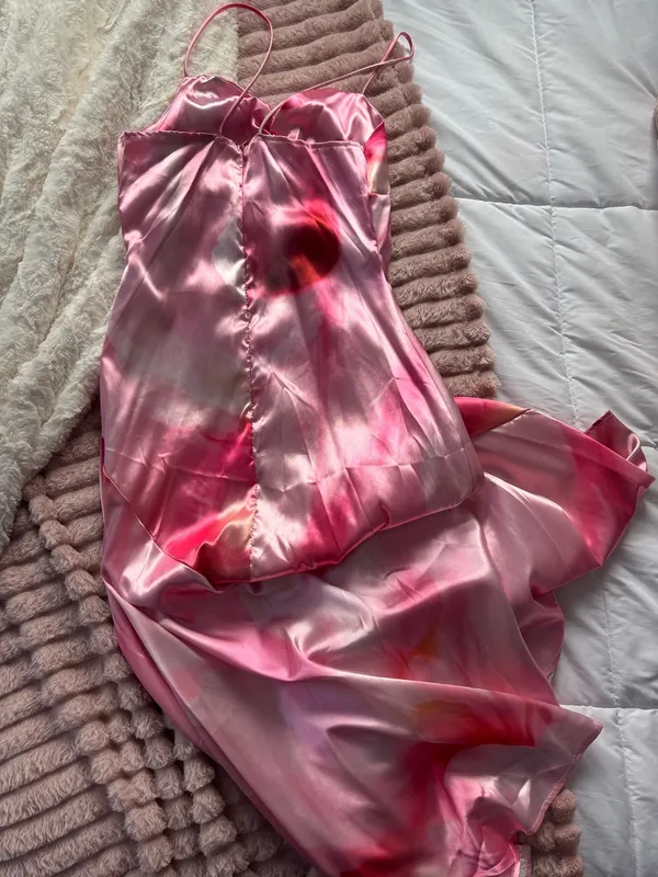 Pink Satin Vacation Dress - Image 3