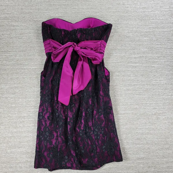 Sequin Hearts Lace Mini Prom Dress Womens 5 Purple Sash Strapless Cocktail Party - Image 3