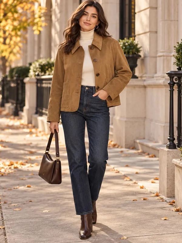Abercrombie & Fitch Vegan Suede Camel Brown Shirt Jacket L - Image 8