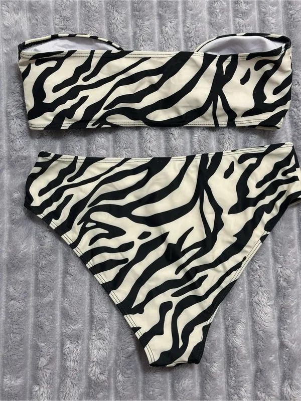 Women's Zebra-Print Bandeau Bikini Set - Black & White - Image 3