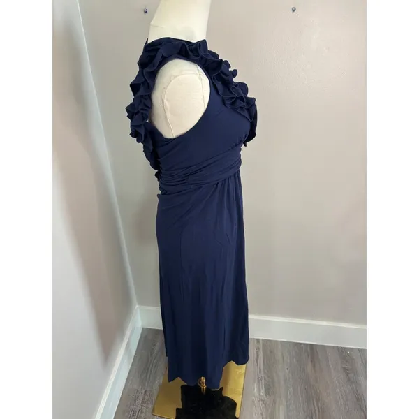 Lilly Pulitzer Navy Blue‎ Ruffle V-Neck Maxi Dress XS Jersey Knit Sleeveless - Image 4