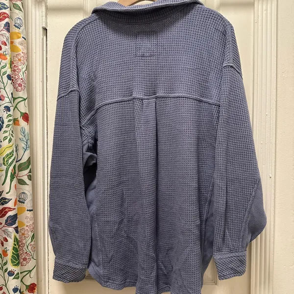Aerie LumberJane Waffle Shirt Fresh Bright Blue Size Small - Image 7
