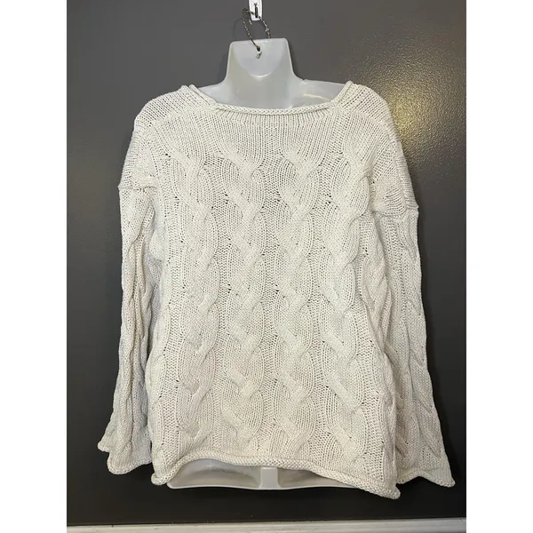 Zara Sweater Womens Small White Cable Knit V Neck Oversized Chunky Pullover - Image 6