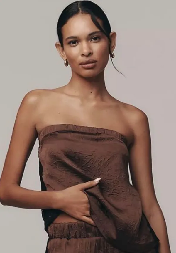 Anthropology Brown Poly Halter Top Size Large - Image 4