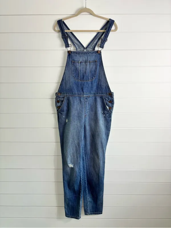 Ann Taylor Loft Distressed Blue Jean Denim Overalls Size L - Image 3