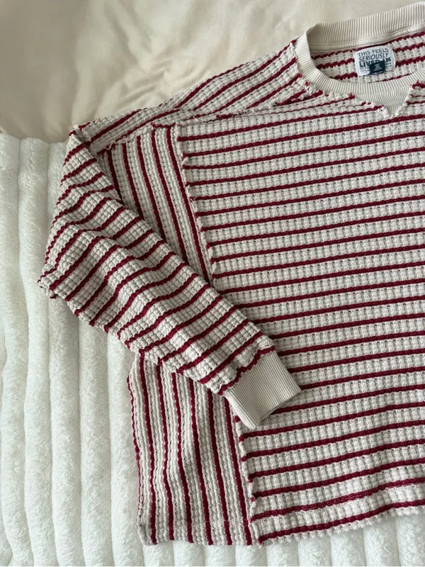 American Eagle Outfitters Striped Crewneck Sweater - Cream & Red - Image 2
