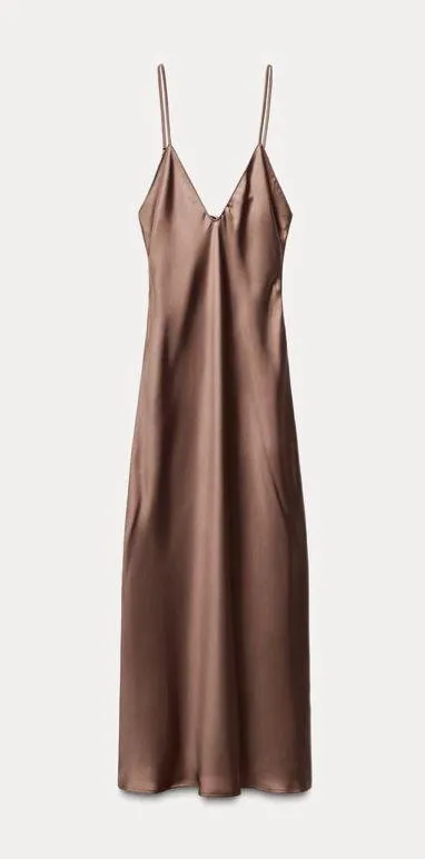 ZARA dress midi maxi satin wedding chocolate brown party cocktail - Image 14