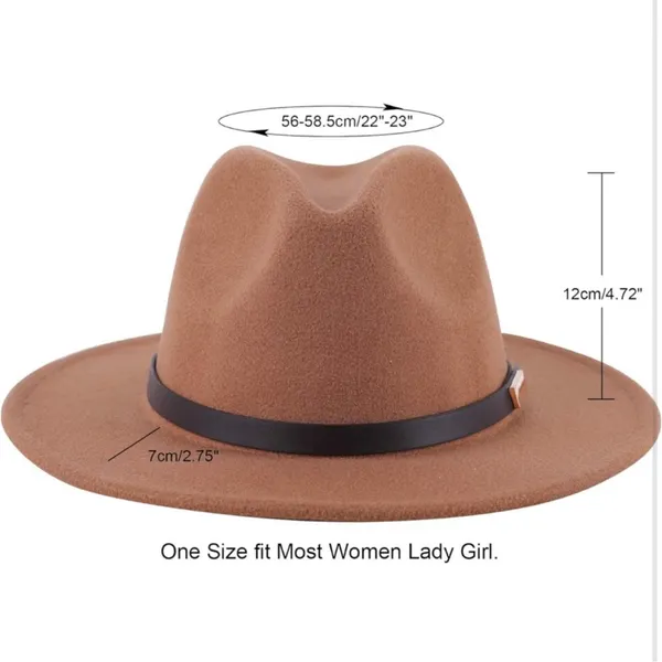 NWT Lanzom Retro Wide Brim Floppy Panama Hat‎ Belt Buckle Wool Fedora Hat - Image 3