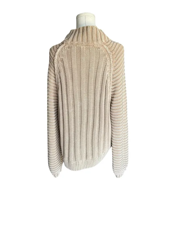 Free People - Sweetheart Mock Neck Chunky Cable Knit Sweater Sand Castle Sz M - Image 5