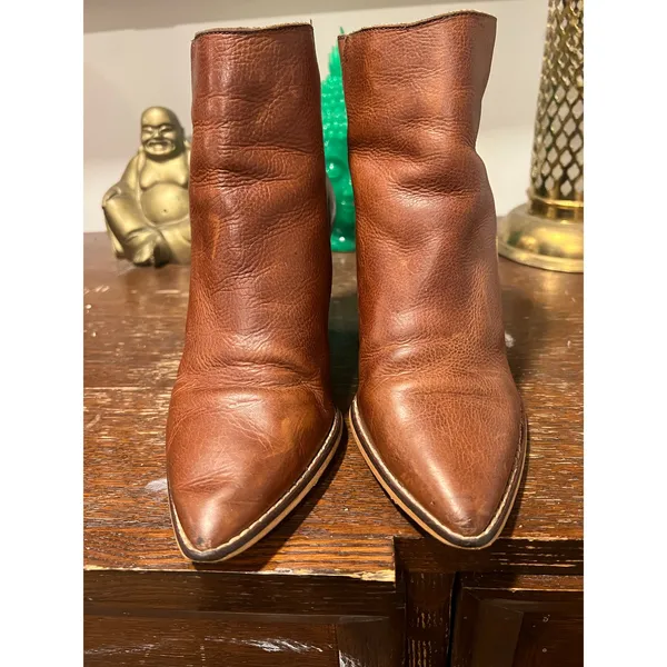 Lucky Brand Cognac Leather Pointed Toe Western Ankle Boots Women’s 7 - Image 4