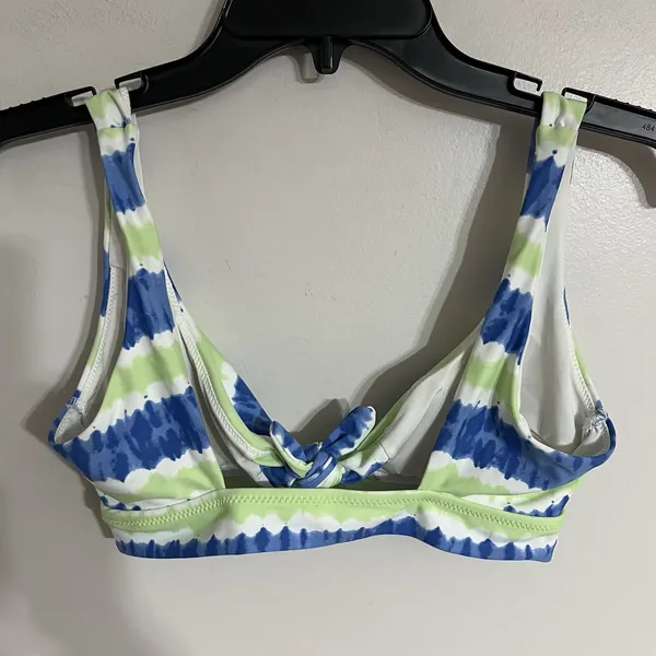 Aerie Scoop Neck Tie Front Bikini Top Blue Green Tie Dye Stripe‎ Small - Image 8