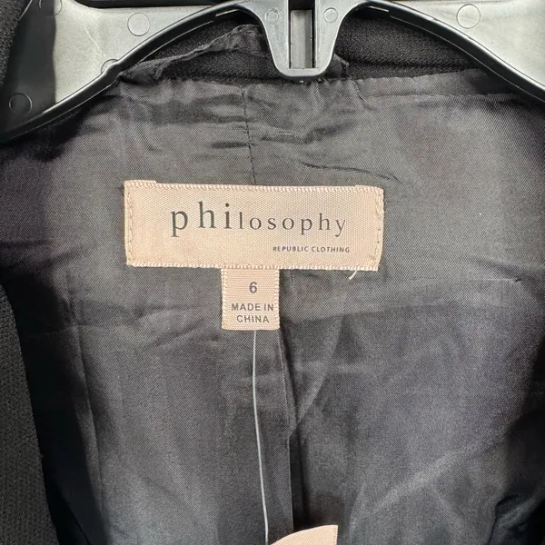 Philosophy Republic Clothing Open Blazer Jacket Size 6 Black Ruched 3/4 Sleeve - Image 6
