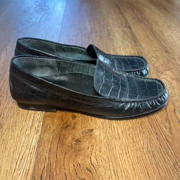 Lauren Ralph Lauren Barbara Croc Embossed Leather Penny Loafers Black Womens 10B - Image 3
