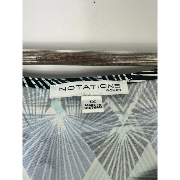Notations Sleeveless Maxi Dress Womens Plus 1X Blue Geometric Hi Low Boho Resort - Image 2
