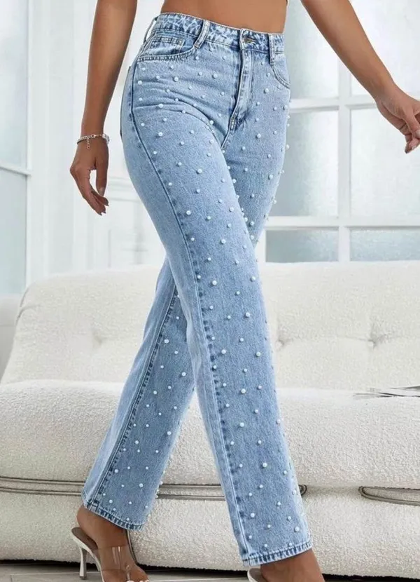 Blue Pearl-Embellished Women's Jeans - Image 5