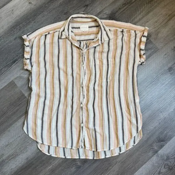 American Eagle Button Down Shirt Stripe Hi Lo Viscose Large - Image 3