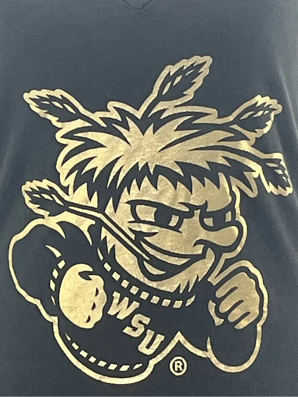 Blue 84 Wichita State Shockers Women’s Graphic V-Neck Black/Gold T-Shirt Small - Image 2