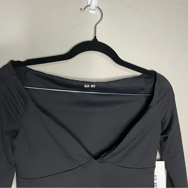 ALIX NYC Jansen Black Sweatheart Neckline Long sleeve Thong‎ Bodysuit - Image 6