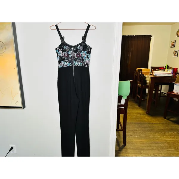 Bronx & Banco Black Sequin Multicolored Sweetheart Neckline Jumpsuit Size S - Image 7