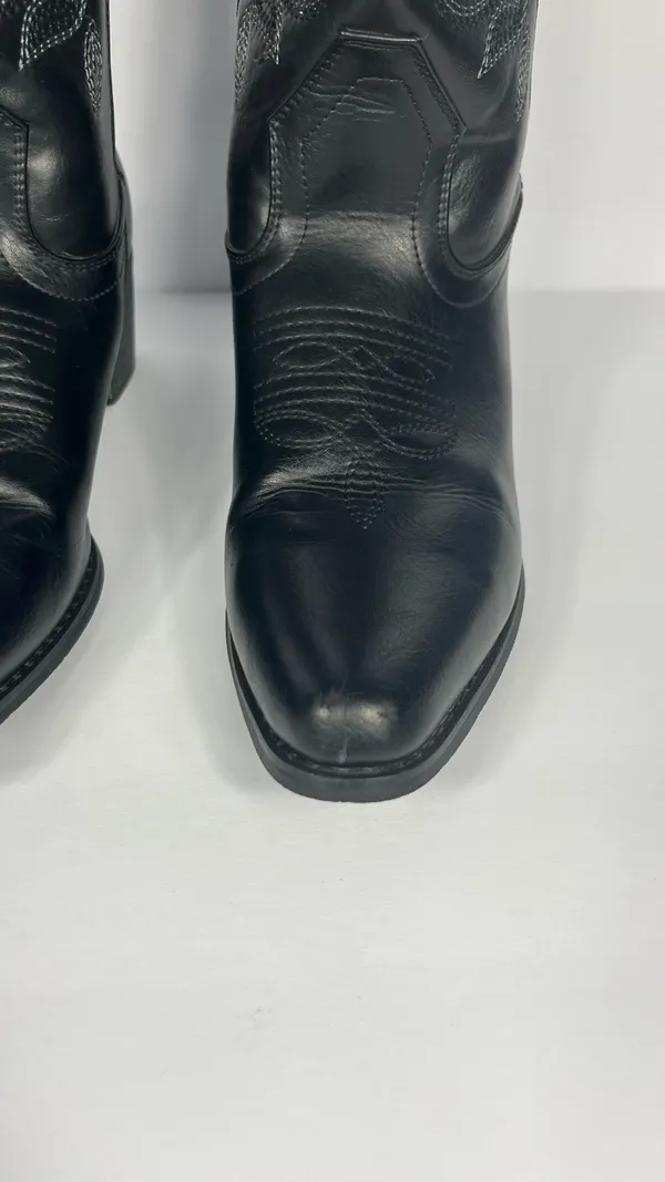 Faux Leather Cowboy Boots Embroidery Detail Women’s Size 7.5 - Image 3