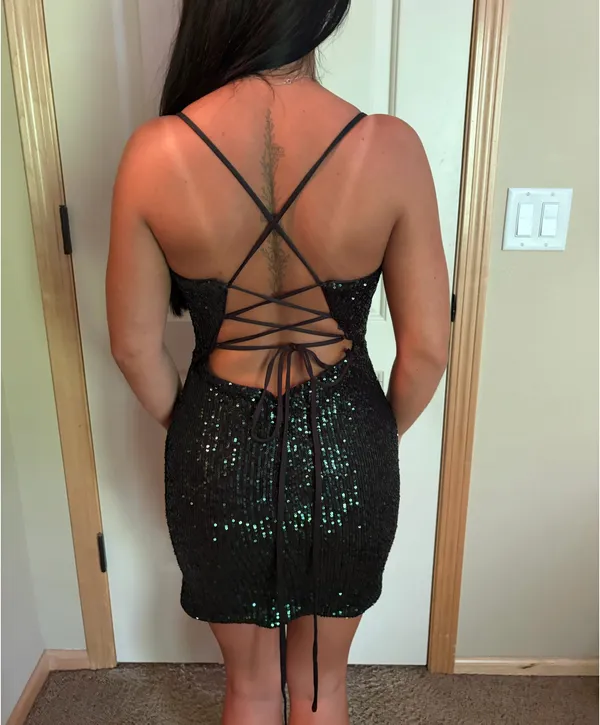 LaFemme Dark Green Sequin Formal Wear Dress - Image 2