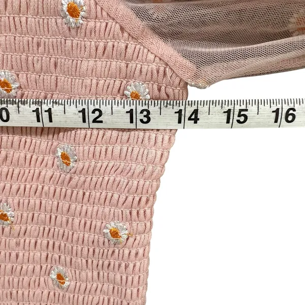 Altar'd State Smocked Top Women M Pink Embroider Daisy Ruffle Coquette Feminine - Image 6