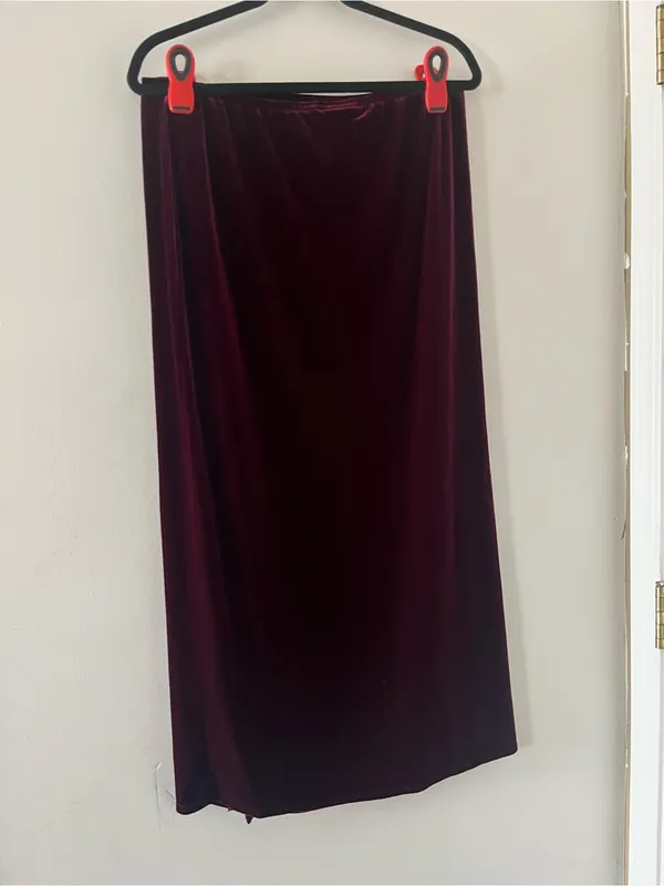Vintage Burgundy Velvet Midi Skirt Large High Rise Holiday Romantic Winter Fall - Image 5