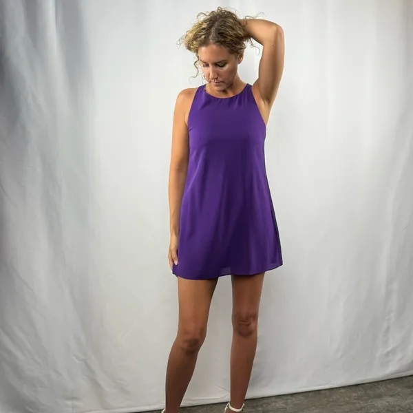 Alice + Olivia 100% Silk Racerback Mini Dress‎ in Purple Size Extra Small - Image 3
