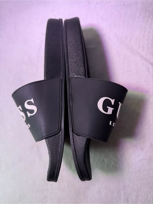 GUESS Men's Black Slide Sandal with White Logo - Image 5