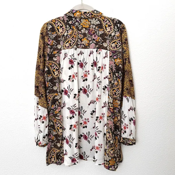 [Jane & Delancey] Mixed Floral Print Button Down Oversized Boho Blouse Sz Large - Image 2