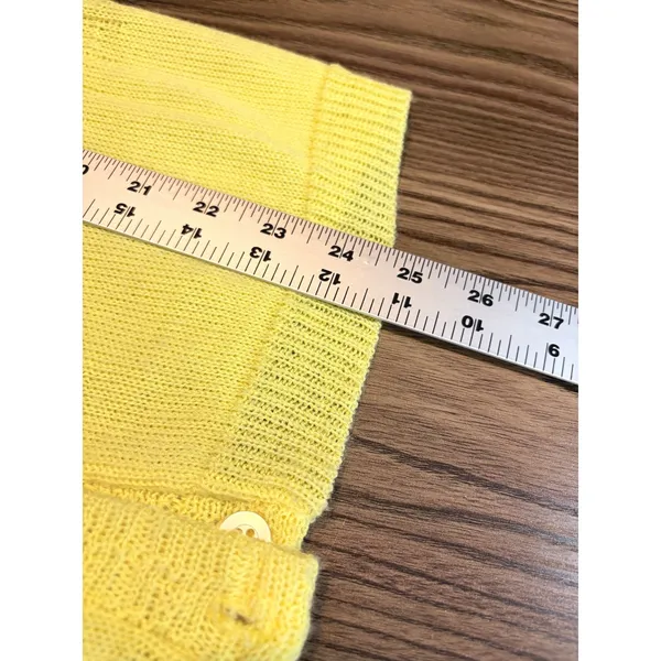 Vintage 60s Sweetree Lemon Yellow Pointelle Short Sleeve Cardigan - Image 5