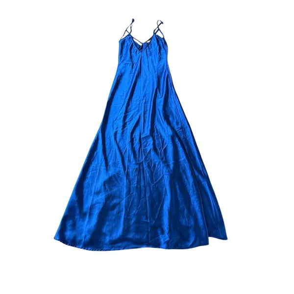 Delfi Collective Alexis Dress Size Small‎ Blue Satin Black Lace Panels Slip Maxi - Image 5