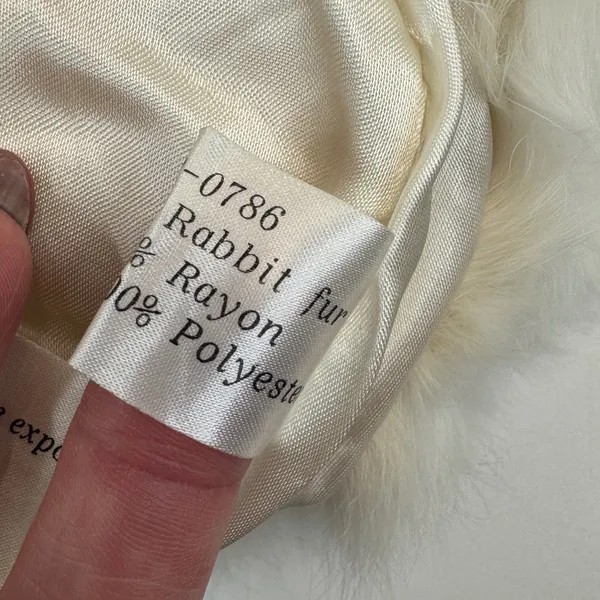 Vintage Rabbit Fur Hat Pom Beanie Cap Cream White Winter Ski Glam Y2K Luxe Fuzzy - Image 3