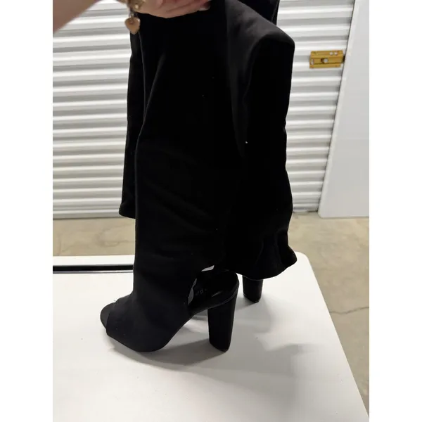 Bamboo Black Faux Suede Over The Knee Open Toe Cutout Block Heel‎ Boots Size 8 - Image 5