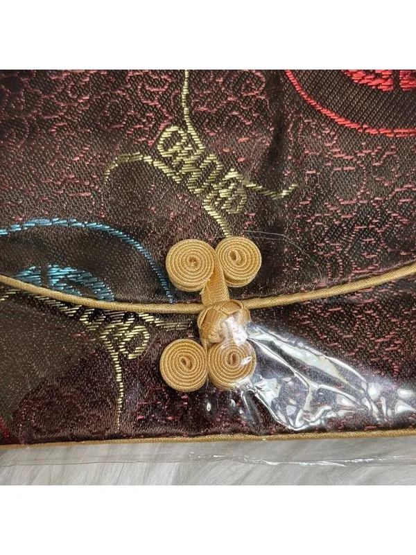 Japanese Brocade Silk Pouches Brown With Gold Accents Set of 3 New - Image 2