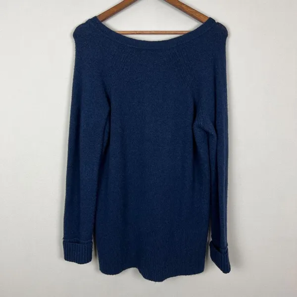 J. Crew V-Neck Sweater In‎ Yarn Womens Medium Navy Blue Merino Wool Alpaca Knit - Image 9