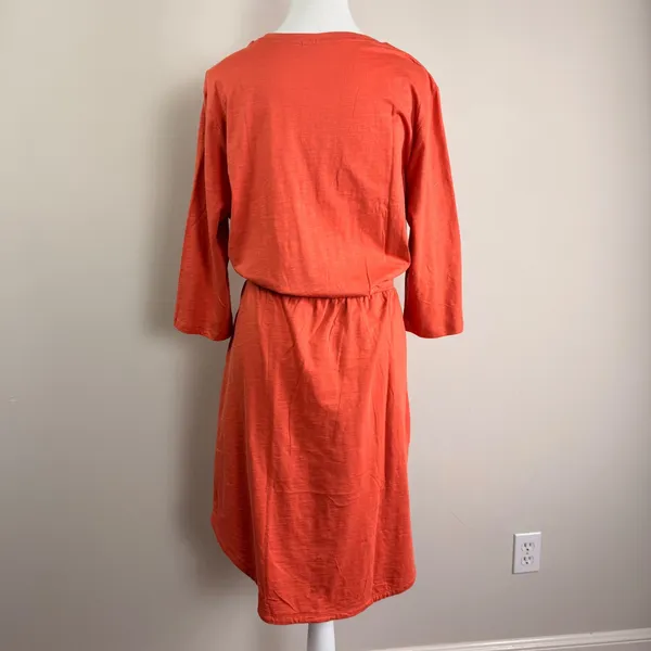 Pact Organic Cotton Drawstring Waist T-Shirt Dress 3/4 Sleeve Pockets Size Large - Image 5