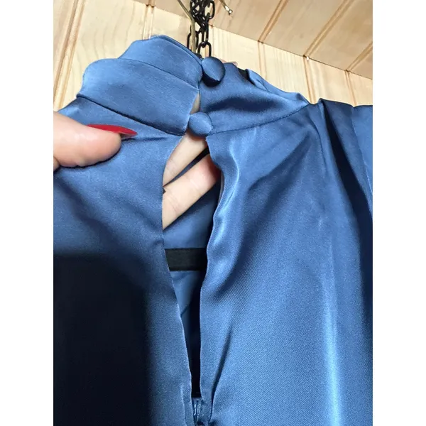 NWT Lulus Distinctive Charm Slate Blue Satin Asymmetrical Midi Dress Wedding S - Image 6