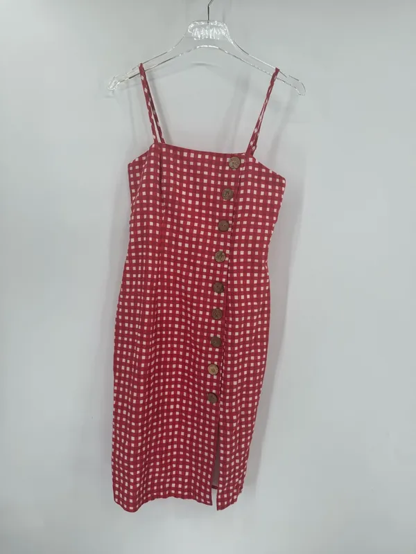 Hutch Anthropologie red and white gingham dress with front slit size‎ 0 - Image 2
