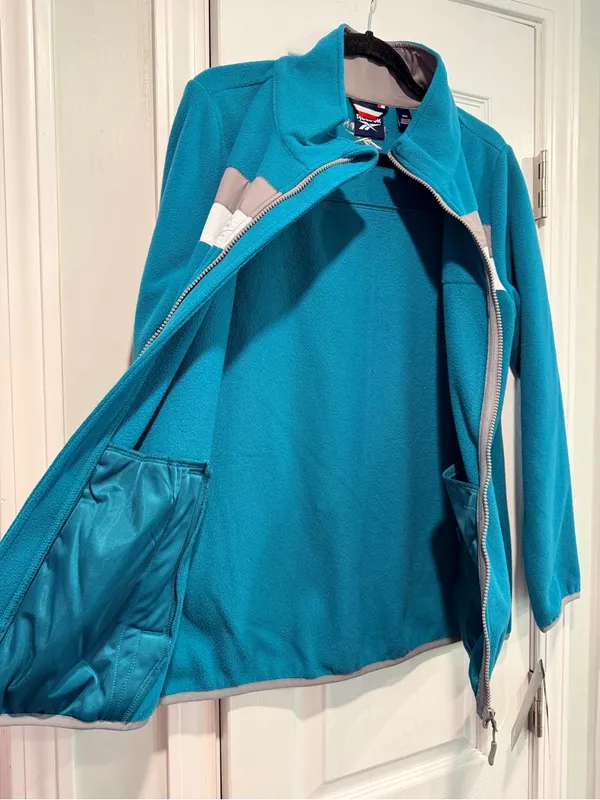 NWT Reebok Size M Teal Full Zip Fleece Jacket Retro Colorblock Outdoor Active - Image 3