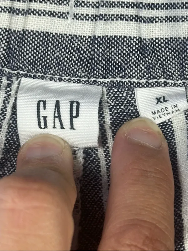 GAP Blue and White Vertical Stripe Wide-Leg Drawstring Linen Pants - Image 8