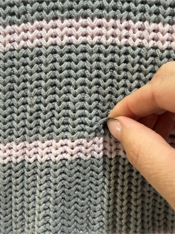 Cozy Striped knit sweater Caslon pink grey large cotton blend soft girl FLAWS - Image 3