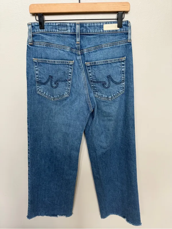AG Adriano Goldschmied Jeans The Etta High Waisted Wide Leg Crop Jeans Size 4 27 Raw Frayed Hem - Image 5
