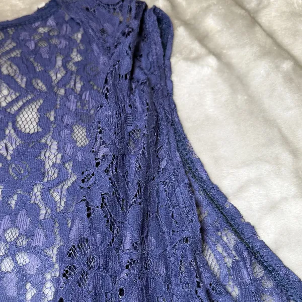 LuLaRoe Womens Size Large Blue Floral Lace Long Duster Vest Sleeveless Open - Image 7